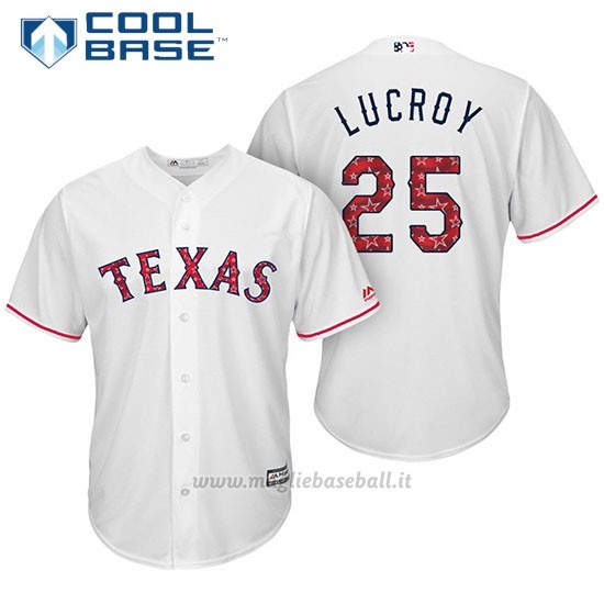 Maglia Baseball Uomo Texas Rangers 2017 Estrellas y Rayas Jonathan Lucroy Bianco Cool Base